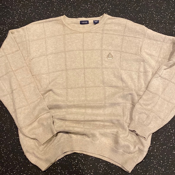 Izod Other - IZOD Men’s XL Cream Embroidered Cotton Square Patterned Knit Sweater
